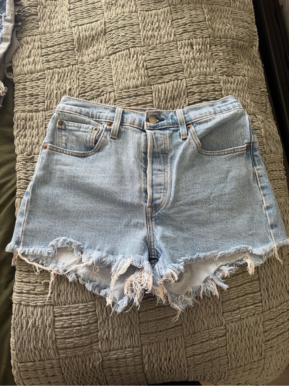 Levi's Light Wash Frayed Hem High-Rise Denim Shorts